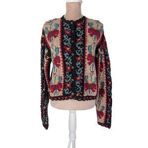 Northern Isles Embroidered Flowers 3-D Floral Cardigan PL Multi Cottagecore